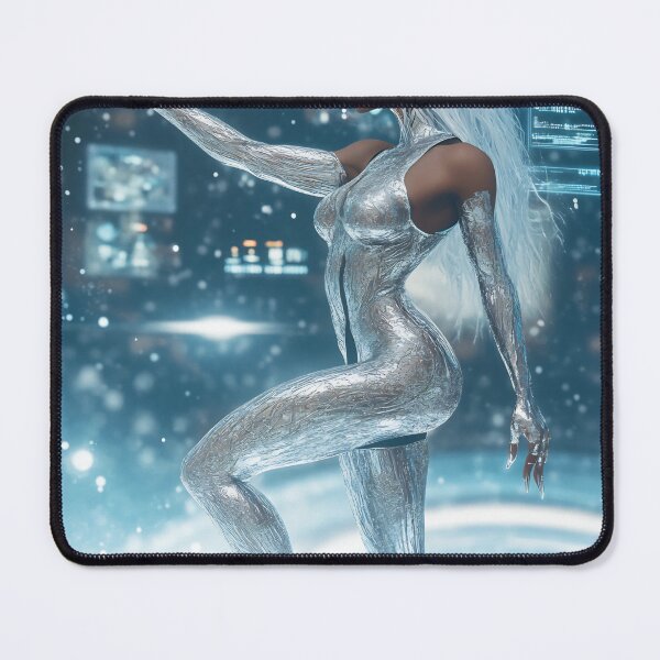 Item preview, A woman in a shiny silver outfit interacts with holographic displays while standing in water, surrounded by a high-tech environment designed and sold by anytka.