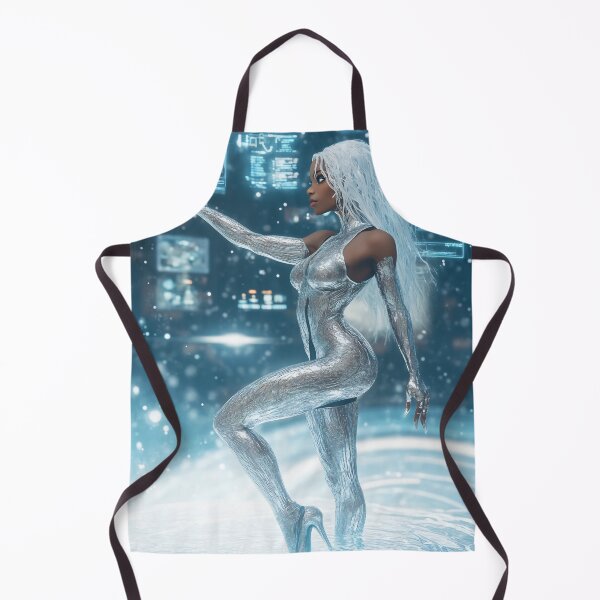 Item preview, A woman in a shiny silver outfit interacts with holographic displays while standing in water, surrounded by a high-tech environment designed and sold by anytka.