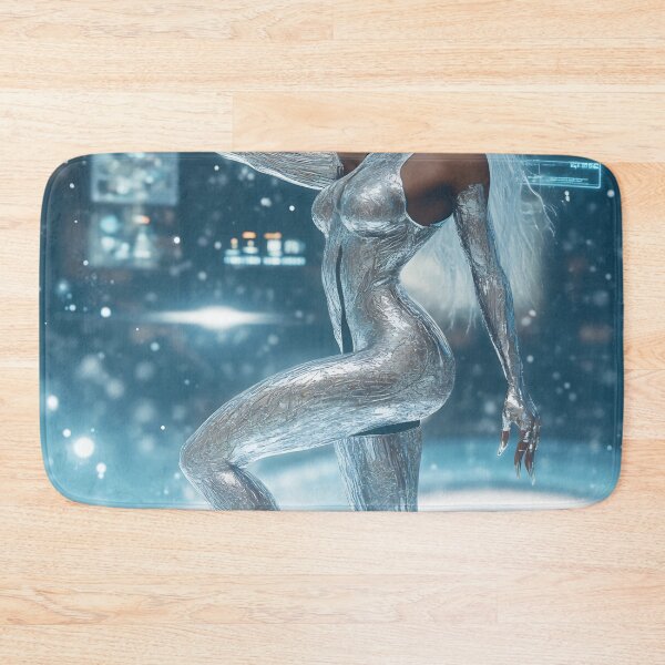 Item preview, A woman in a shiny silver outfit interacts with holographic displays while standing in water, surrounded by a high-tech environment designed and sold by anytka.