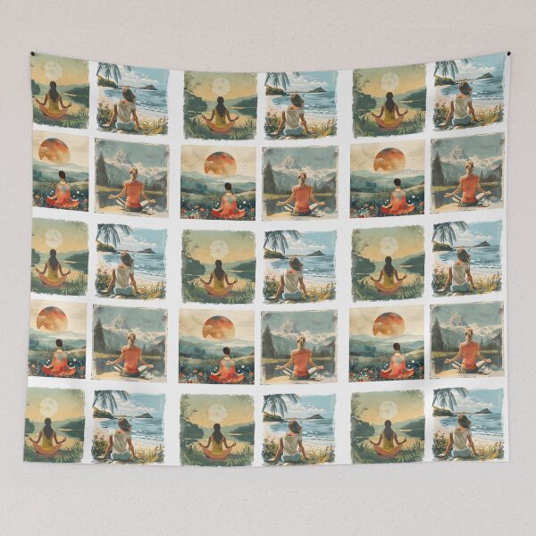 Item preview, Woman meditating in beautiful scenery stickers designed and sold by Wildflow Creations.
