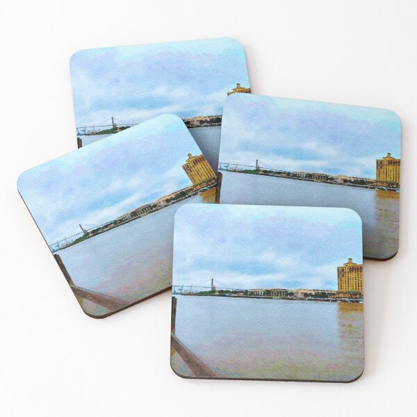 Item preview, Watercolor artwork depicting Savannah waterfront in Georgia with cloudy sky designed and sold by GestaltImagery.
