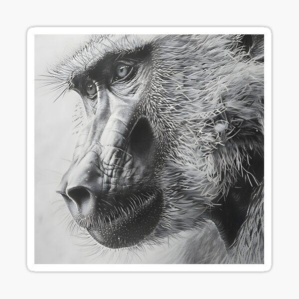Vista previa del artículo con la obra «Dibujo a lápiz realista de un babuino», diseñado y vendido por Pencil-Art.