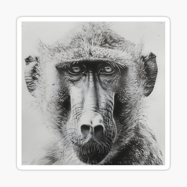 Vista previa del artículo con la obra «Dibujo a lápiz realista de un babuino», diseñado y vendido por Pencil-Art.