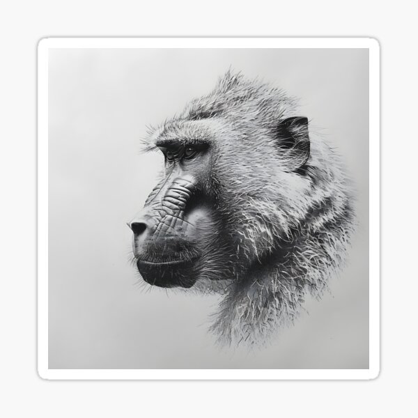 Vista previa del artículo con la obra «Dibujo a lápiz realista de un babuino», diseñado y vendido por Pencil-Art.