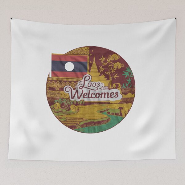 Item preview, Laos Welcomes Flag Map Luang Prabang, Vientiane, Mekong designed and sold by AnimalsDH305.