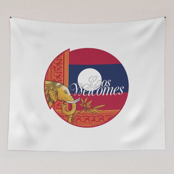 Item preview,  Laos Welcomes Flag Map Luang Prabang, Vientiane, Mekong designed and sold by AnimalsDH305.