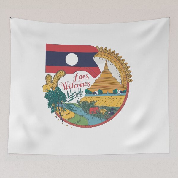 Item preview, Laos Welcomes Flag Map Luang Prabang, Vientiane, Mekong designed and sold by AnimalsDH305.