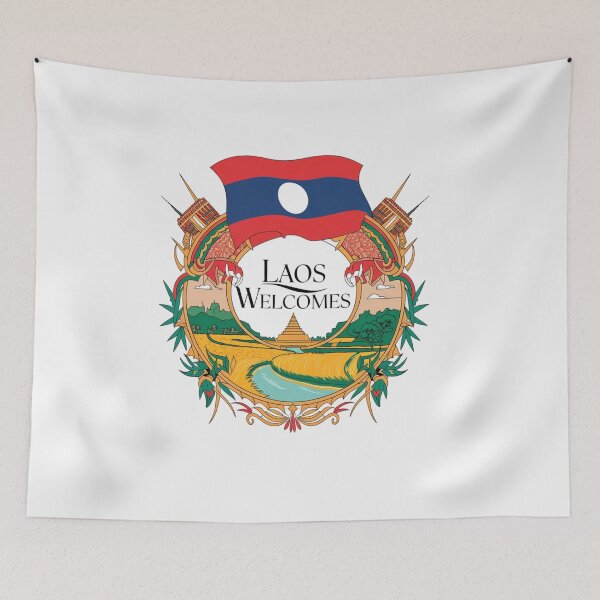 Item preview, Laos Welcomes Flag Map Luang Prabang, Vientiane, Mekong designed and sold by AnimalsDH305.