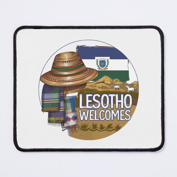 Item preview, Lesotho Welcomes Flag Map Maseru, Mountains , Basotho designed and sold by AnimalsDH305.