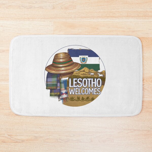 Item preview, Lesotho Welcomes Flag Map Maseru, Mountains , Basotho designed and sold by AnimalsDH305.