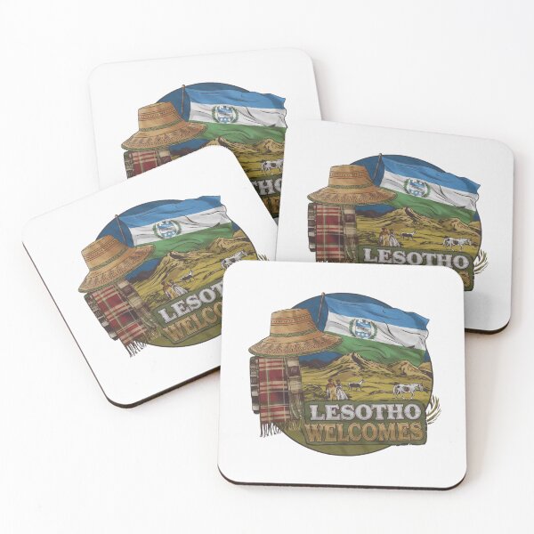 Item preview, Lesotho Welcomes Flag Map Maseru, Mountains , Basotho designed and sold by AnimalsDH305.