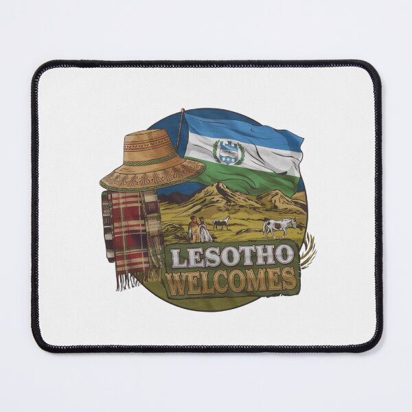 Item preview, Lesotho Welcomes Flag Map Maseru, Mountains , Basotho designed and sold by AnimalsDH305.