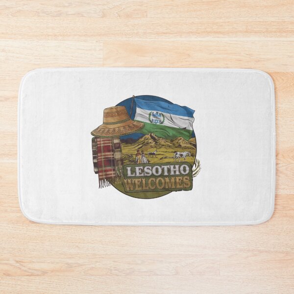 Item preview, Lesotho Welcomes Flag Map Maseru, Mountains , Basotho designed and sold by AnimalsDH305.