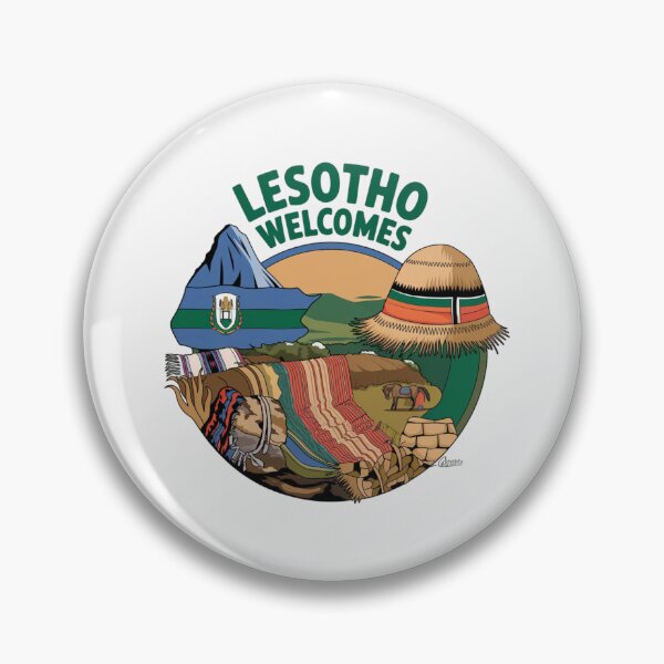 Item preview, Lesotho Welcomes Flag Map Maseru, Mountains , Basotho designed and sold by AnimalsDH305.