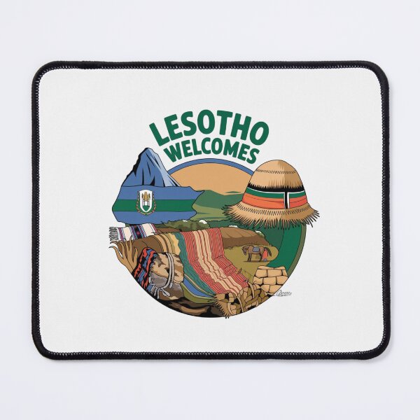 Item preview, Lesotho Welcomes Flag Map Maseru, Mountains , Basotho designed and sold by AnimalsDH305.