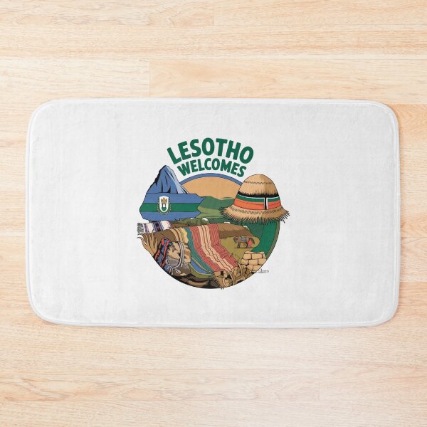 Item preview, Lesotho Welcomes Flag Map Maseru, Mountains , Basotho designed and sold by AnimalsDH305.