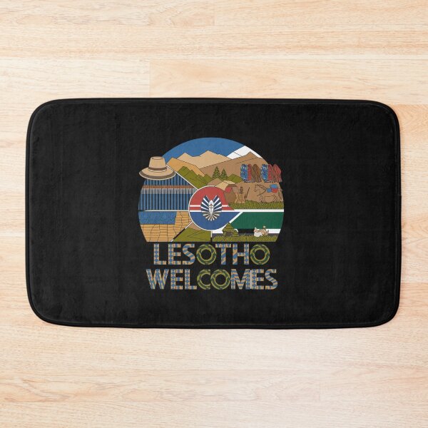 Item preview, Lesotho Welcomes Flag Map Maseru, Mountains , Basotho designed and sold by AnimalsDH305.