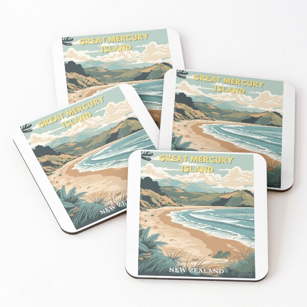 Item preview, Great Mercury Island in New Zealand Retro Travel Art Landscape designed and sold by MaateoDesign.