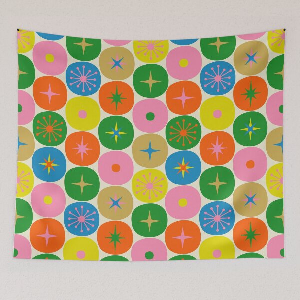 Item preview, Mid Century Modern Atomic Future Colorful Dots and Stars Pattern  designed and sold by kierkegaard.