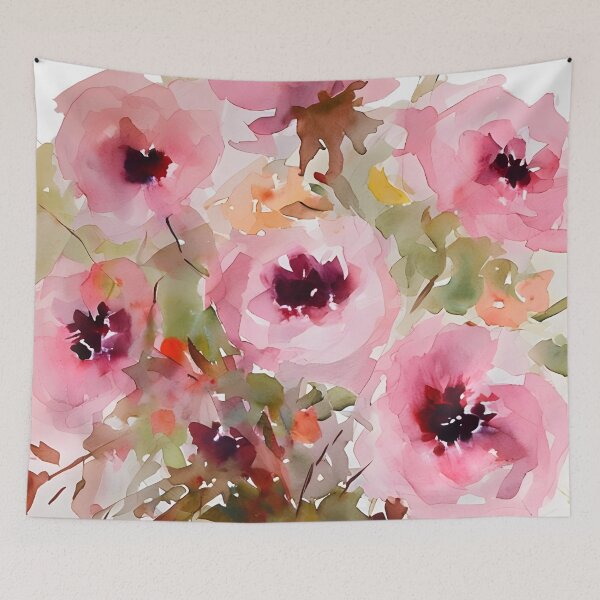 Item preview, Original Loose Watercolor Art – Soft Pink Roses in Green Glass Vase designed and sold by NiobesSkein.