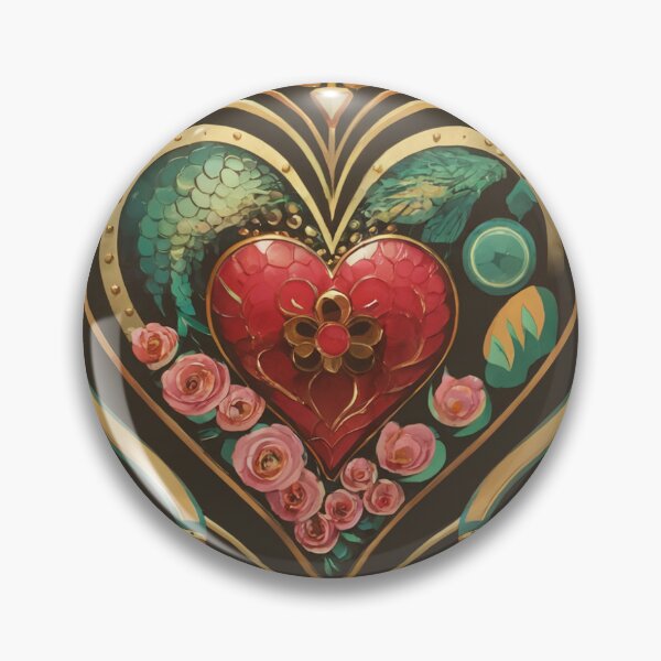 Item preview, Luxurious Art Nouveau Valentine’s Day Pattern – Red Gemstone Heart with Gold Floral Accents designed and sold by NSB-Design.