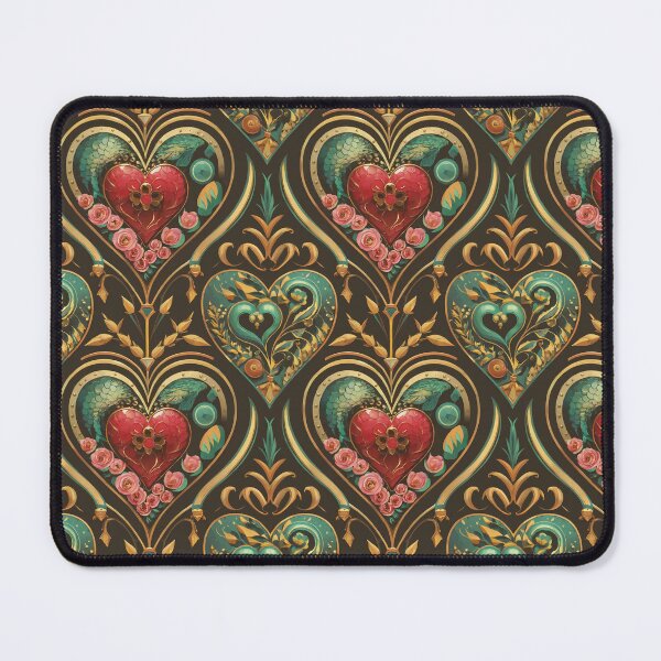 Item preview, Luxurious Art Nouveau Valentine’s Day Pattern – Red Gemstone Heart with Gold Floral Accents designed and sold by NSB-Design.