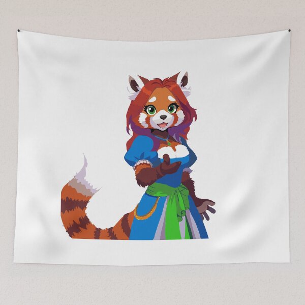 Item preview, Beckoning Red Panda in Blue & White Dress With Green Sash designed and sold by KlakkDrawsStuff.