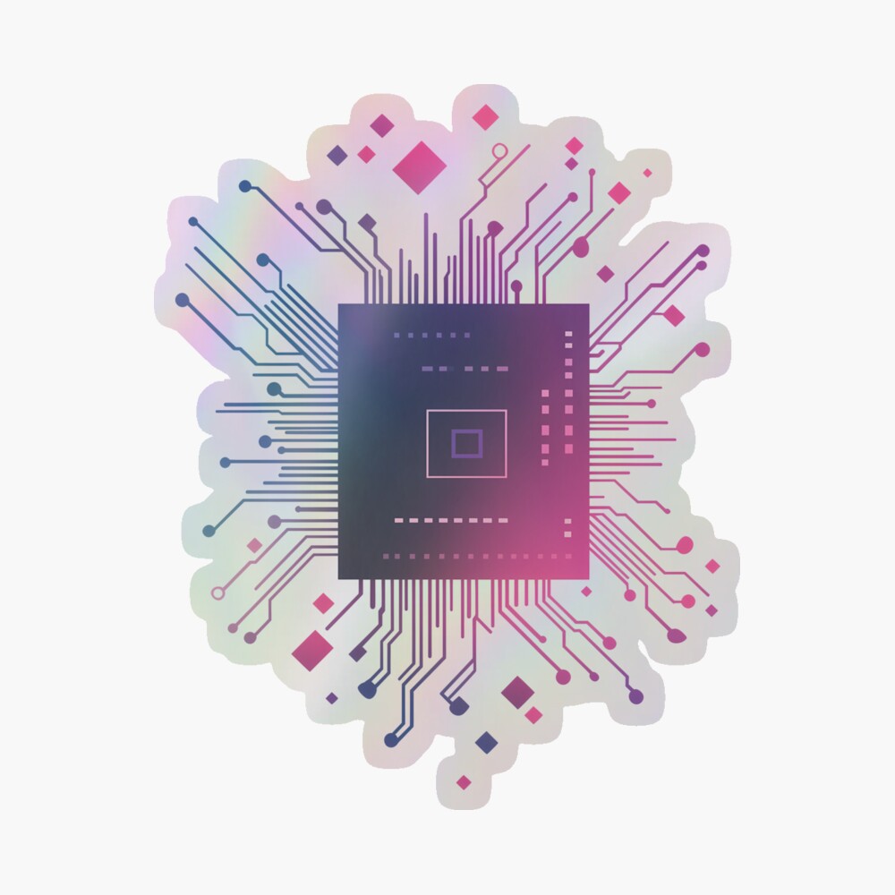 Holographic Sticker Tech Heart: Minimalistic CPU Chip Pocket Design Holographic Sticker