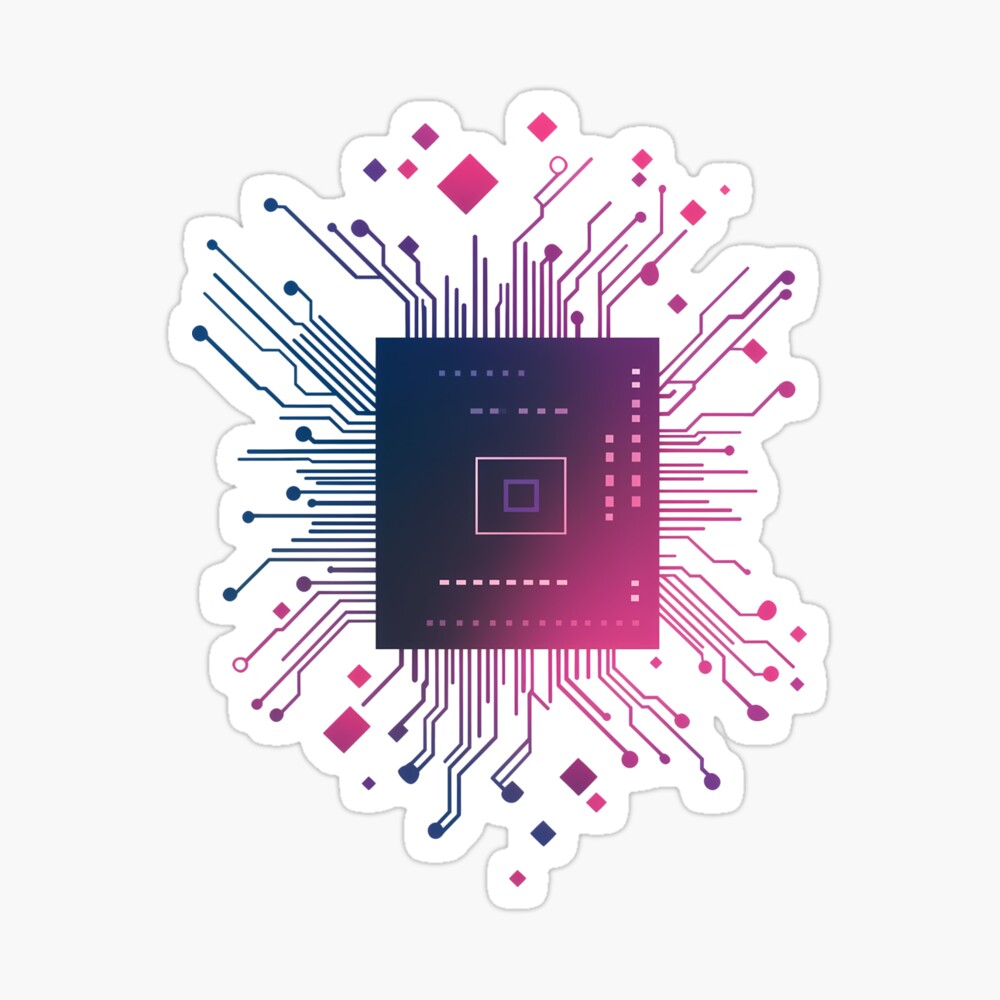 Sticker Tech Heart: Minimalistic CPU Chip Pocket Design