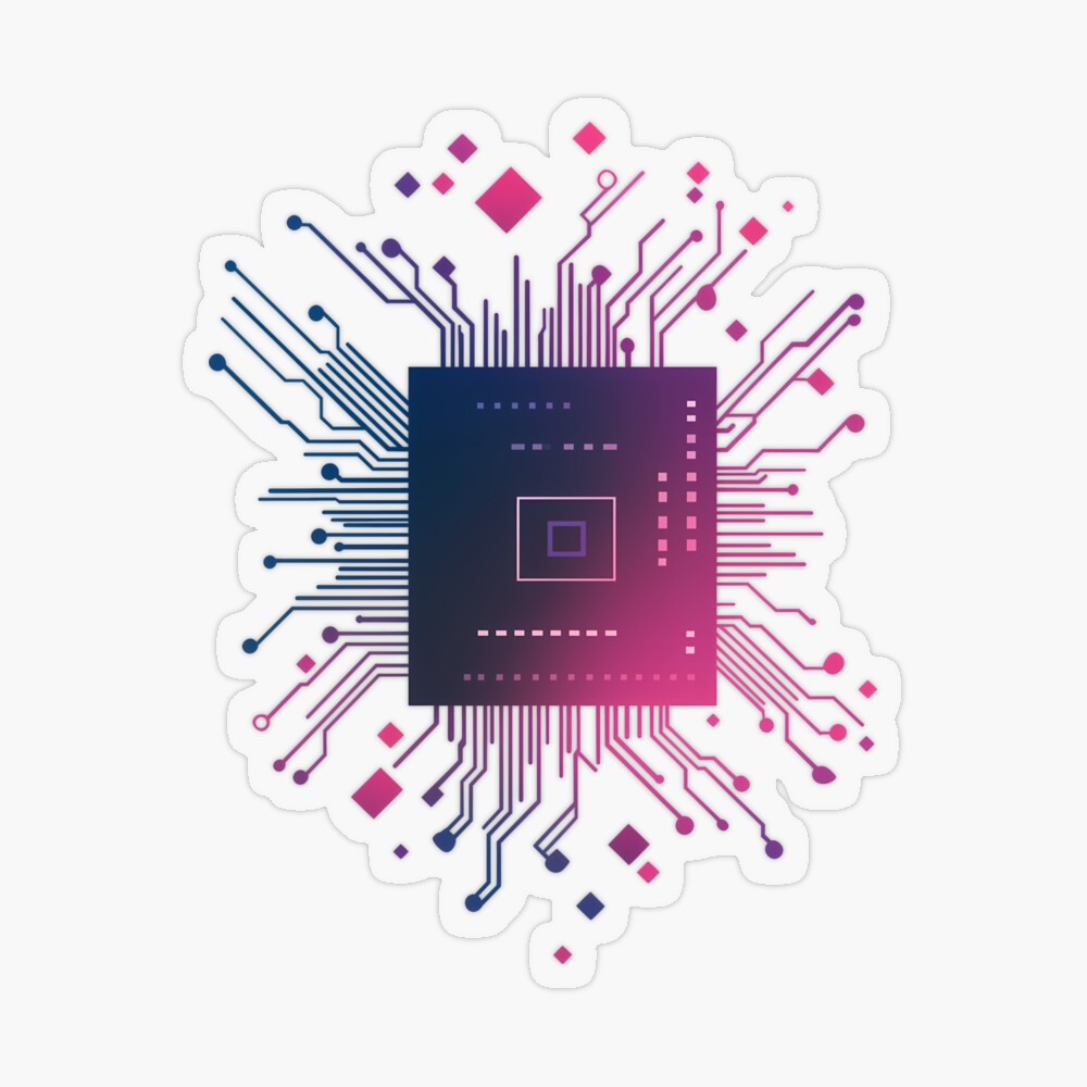 Transparent Sticker: Tech Heart, Minimalistic CPU Chip