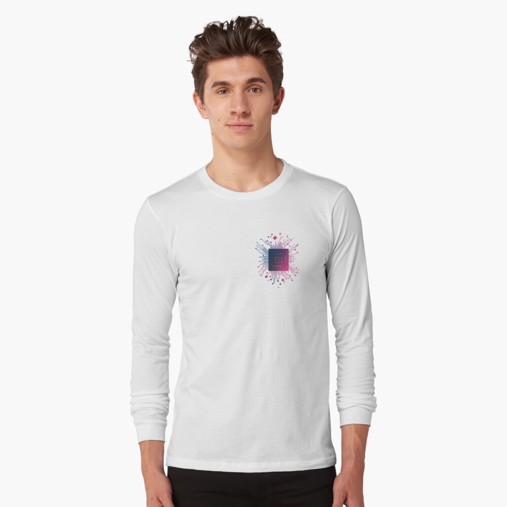 Tech Heart: Minimalistic CPU Chip Pocket Long-Sleeve Tee
