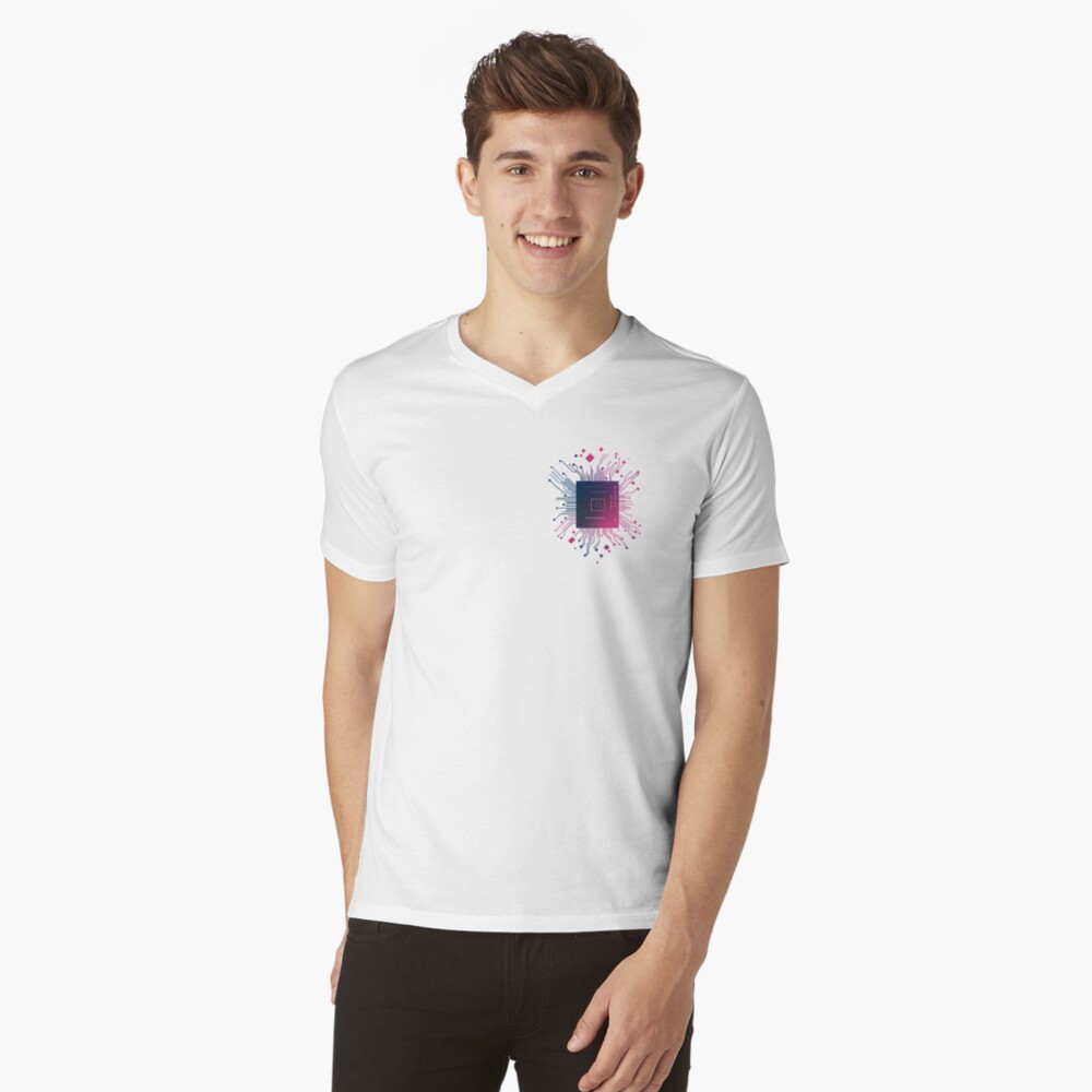 V-Neck T-Shirt — Tech Heart: Minimalistic CPU Chip Pocket Design