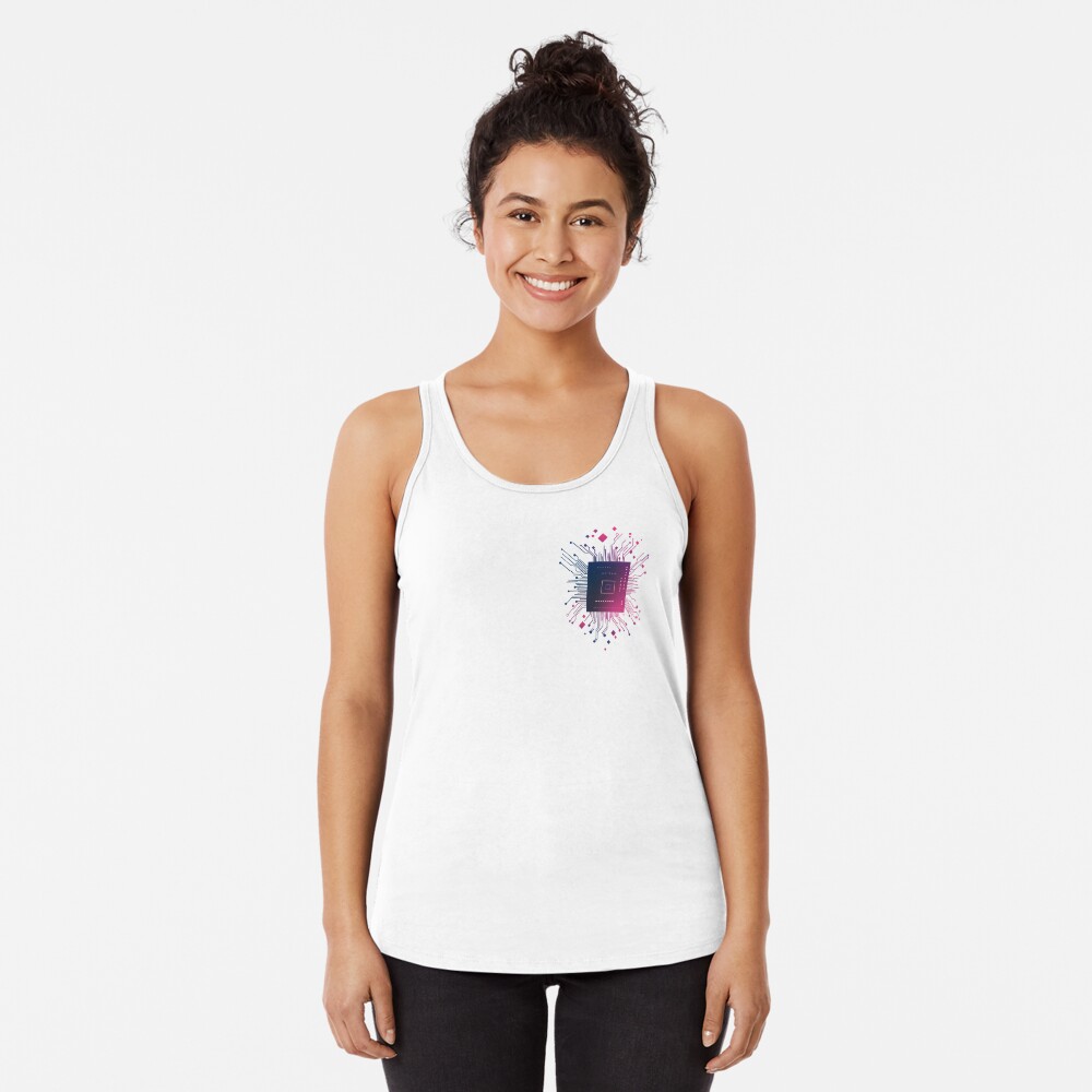 Racerback Tank Top Tech Heart: Minimalistic CPU Chip Pocket Design