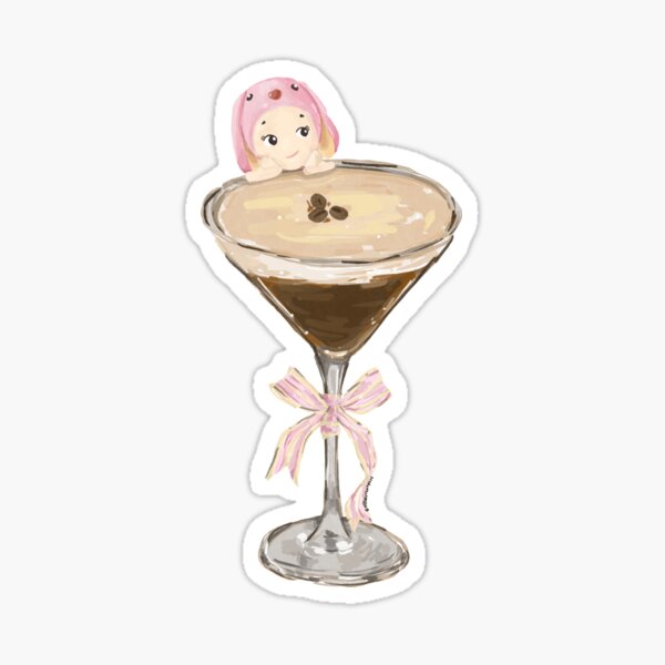 Aperçu de l'œuvre Cocktail Martini Espresso Ruban mignon Art inspiré de Sonny Angel - Kitsch rose - Lapin chérubin - Bibelot personnel mignon et esthétique Fraise créée et vendue par Makeartwhynot.