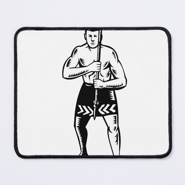 Item preview, Maori with Taiaha or Fighting Staff Front View Retro Woodcut designed and sold by patrimonio.
