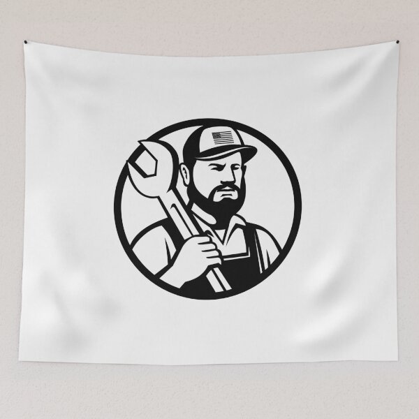 Item preview, American Hipster Mechanic with Spanner Circle Mascot Retro Style designed and sold by patrimonio.