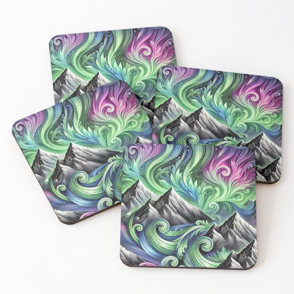 Item preview, Ethereal Aurora Borealis Over Mountain Peaks designed and sold by Traloch O'Laoi.