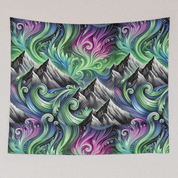 Item preview, Ethereal Aurora Borealis Over Mountain Peaks designed and sold by Traloch O'Laoi.
