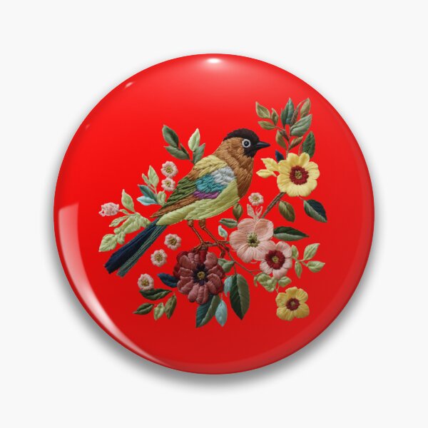 Item preview, Colorful Embroidery Artwork Featuring A Bird Perched On A Branch designed and sold by Affinity Arts Co..