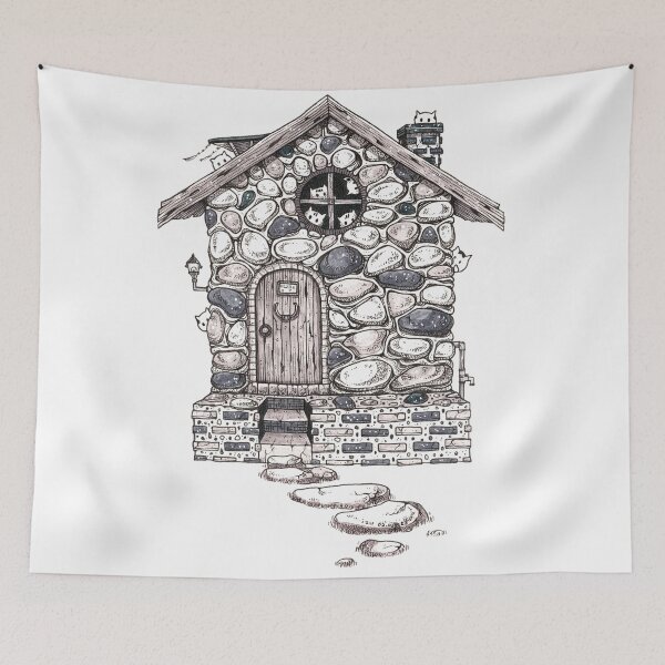 Item preview, vintage watercolor abandoned old house and cat ghosts designed and sold by ETHER1997.