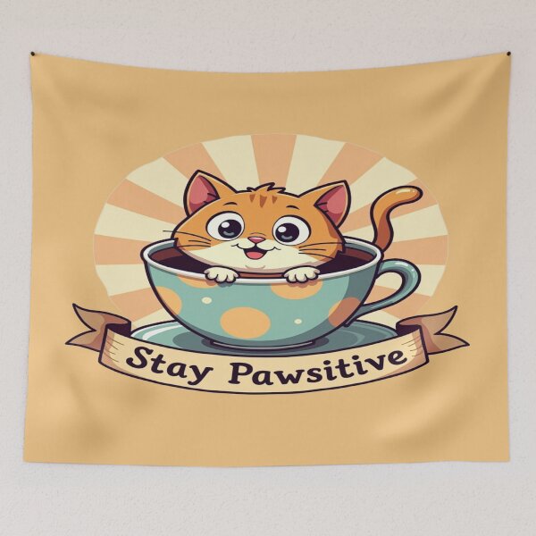 Item preview, Stay pawsitive cartoon cat  designed and sold by quotesdesignss.