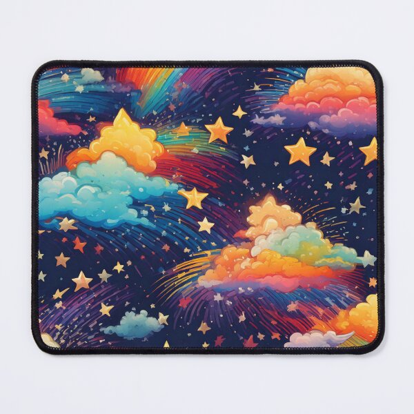 Item preview, Rainbow-colored shooting stars with fluffy cartoon clouds designed and sold by Designbes.