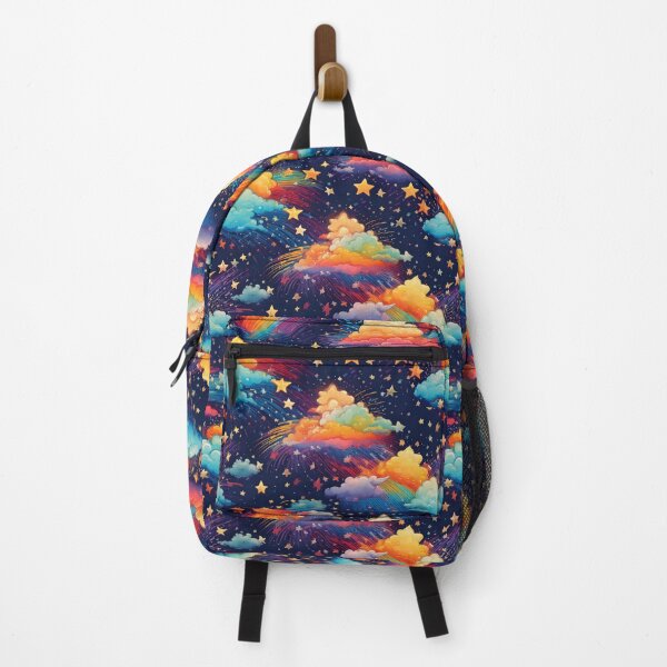 Vista previa del artículo con la obra «Estrellas fugaces de colores del arco iris con nubes de dibujos animados esponjosas», diseñado y vendido por Designbes.