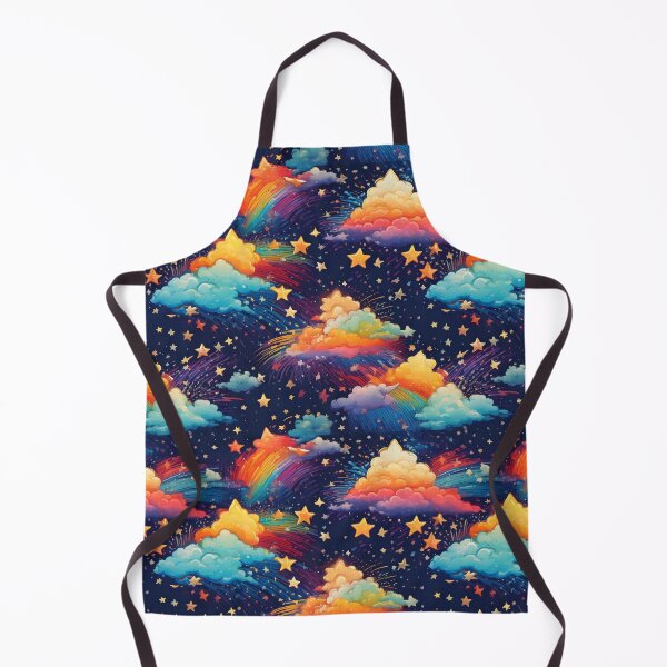 Item preview, Rainbow-colored shooting stars with fluffy cartoon clouds designed and sold by Designbes.