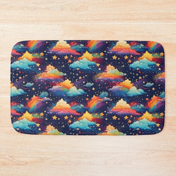Item preview, Rainbow-colored shooting stars with fluffy cartoon clouds designed and sold by Designbes.