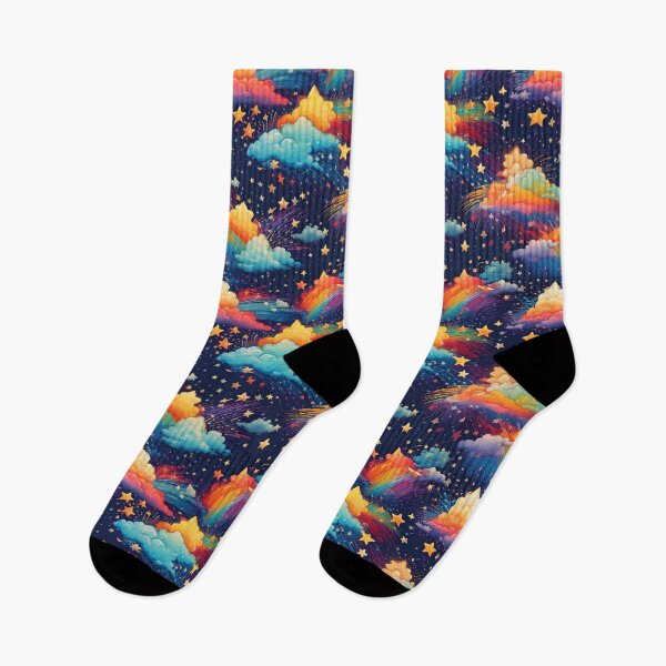 Item preview, Rainbow-colored shooting stars with fluffy cartoon clouds designed and sold by Designbes.