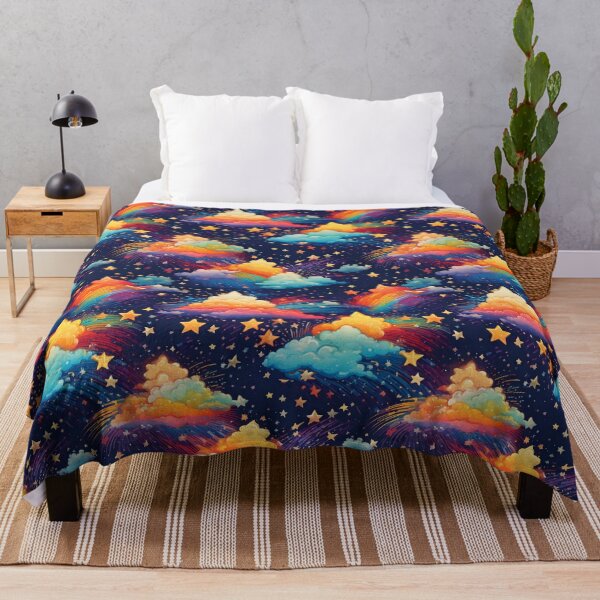 Item preview, Rainbow-colored shooting stars with fluffy cartoon clouds designed and sold by Designbes.