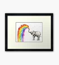 Baby Elephant Spraying Rainbow Framed Print