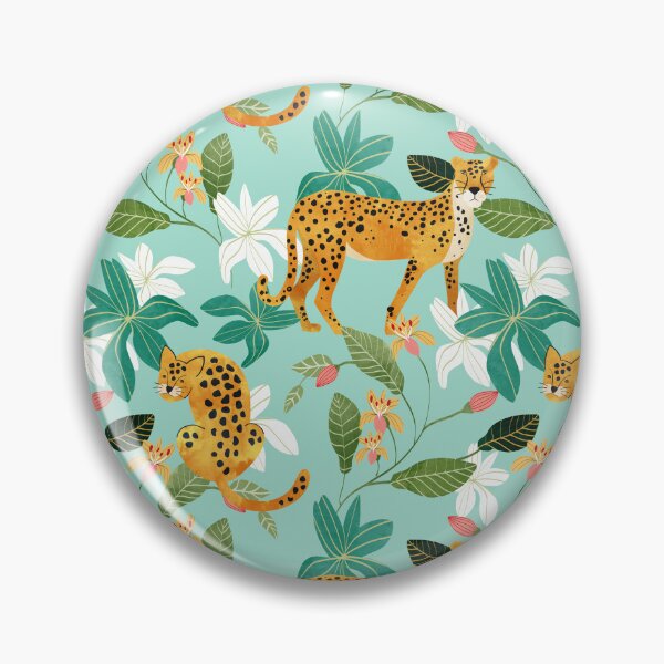 Item preview, Cheetah Jungle, Wildlife Nature Wild Cats Tigers Leopard Botanical Animals Mint Quirky Illustration designed and sold by 83oranges.com.