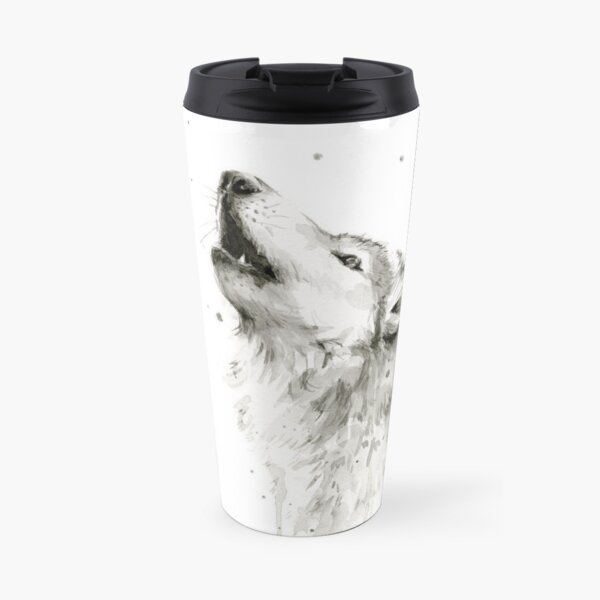 Wolf Howling Watercolor Travel Mug